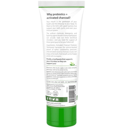 Hyperbiotics Probiotic Toothpaste with Activated Charcoal | Oral Probiotics for Women and Men | Fluoride Free Whitening | Freshen Bad Breath, Gum ...