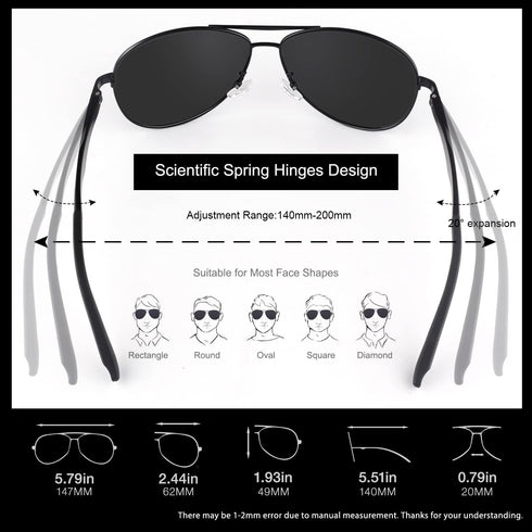 GQUEEN Classic Military Style Pilot Polarized Sunglasses Spring Hinges Al-Mg for mens womens MOS1...