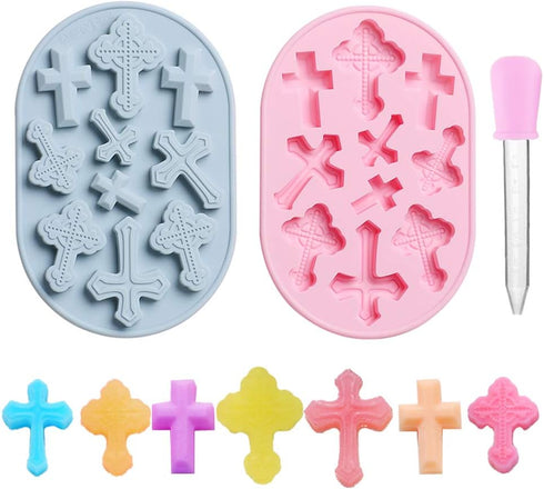OURASHERO 2pcs Cross Shape Cake Fondant Mold Cake Decorations Cupcake Topper Silicone Clay Candy Chocolate Gum Paste Mold with Silicone Liquid Dro...