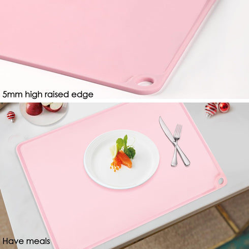 Pink Baking Mat-Multipurpose Kid Placemat Reusable Kitchen Countertop Mat Dough Pad with Raised Edges Silicone Heat Resistant Mat for Air Fryer (1...