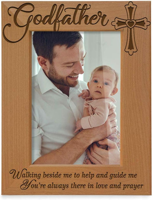 KATE POSH Godfather Engraved Natural Wood Picture Frame, Cross Decor, Baptism Gifts, Religious Catholic Gifts (5" x 7" Vertical)...