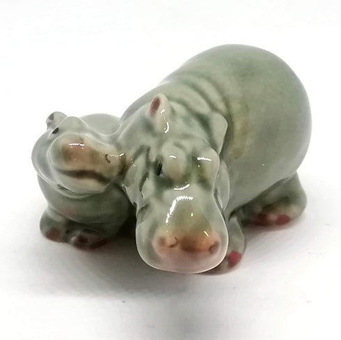 ZOOCRAFT Ceramic Hippo Figurine Mom and Baby Hand Painted Porcelain Terrarium Garden Decor Collectibles...