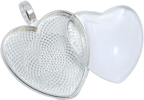 30 PCS 25mm Silver Heart Pendant Trays with Glass Setting,Pendant Blank Base,Silver Pendant Trays,Cameo Bezel Cabochon Settings...
