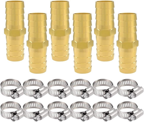 Hooshing 6PCS Hose Repair Kit 5/8 Inch Brass Garden Hose Mender Barb Connector with Stainless Clamps for Water Hose Extending Repairing...