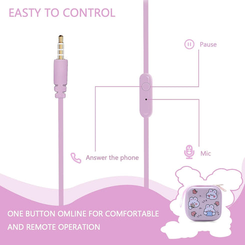 Cute Rabbit Kids Earbuds for School, Earbuds for Kid Size Wired Earphones & in-Ear Headphones with Microphone and Lovely Earbuds Storage Case Gift...