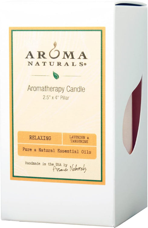 Aroma Naturals Lavender & Tangerine Essential Oil Scented Pillar Candle, Relaxing, 2.5 inch x 4 inch...