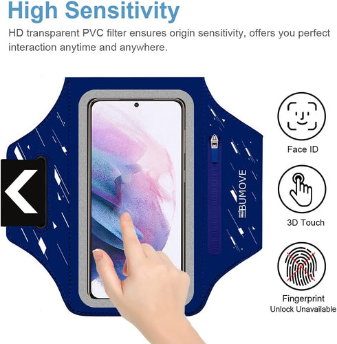 Running Armband with Headset Bag for Samsung Galaxy S25, S24, S23,S22,Zipper Slot Car Key Holder, Workouts Sports Phone Arm Band (Blue)...