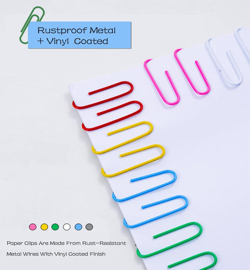 250pcs Coloured Large Paper Clips with Plastic Box Plastic Coated Metal Paper Clips for Office Stationery...