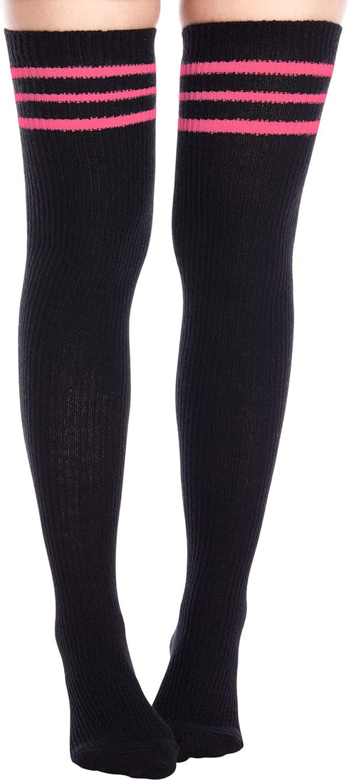 Moon Wood Women Thigh High Socks Extra Long Warm Knit Over Knee High Boot Stockings Striped Thigh Highs Leg Warmers...