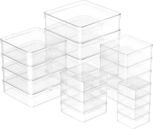 20pcs Small Plastic Storage Boxes Square Clear Containers with Lids Craft Organizers for Small Items, Bead, Jewelry, Office Supplies, 5 Sizes...