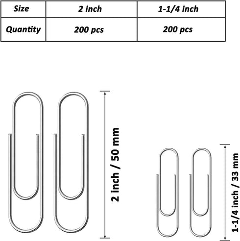 Paper Clips Assorted Sizes, Medium and Jumbo Size 1.3" & 2.0" Silver Coated Paperclips for Office School Home and Personal Use...