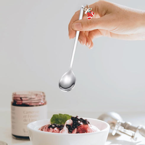 Dessert Spoons Silverware Christmas Silver Small Stainless Steel Flatware 6 Pieces Xmas Decorative Pendants Stirring Utensils for Coffee Tea Drink...