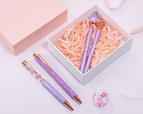 PENTA ANGEL Ballpoint Pens Set 4Pcs Black Ink Metal Glitter Roller Ball Pen Fancy Girly Gift Pens for Women Girls Wedding Office Back to School (P...