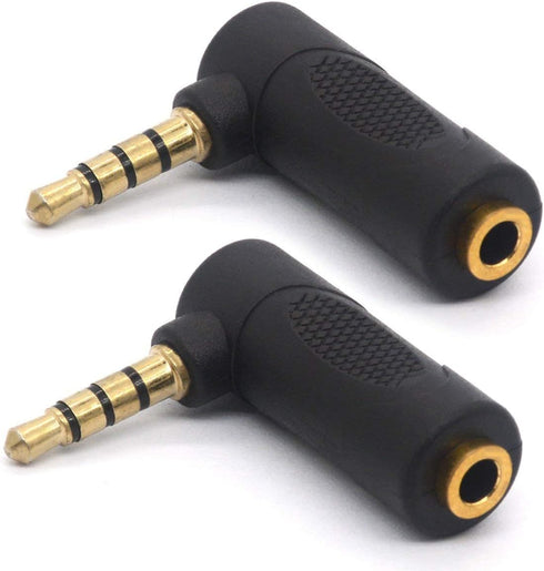 Gold Plated 3.5mm Headphone Adapters, Right Angle 3.5mm TRRS Male to Female AUX Connector 90 Degree 4 Pole 1/8" Audio Adaptors (2 Pack)...