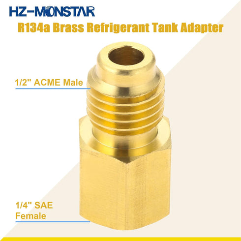 R134A R22 Brass Refrigerant Tank Adapter, R410a Vacuum Pump Adapter Fitting with 5/16" Sae Female x 1/4" Sae Male R12 R134A Tank Adapter Fits for ...
