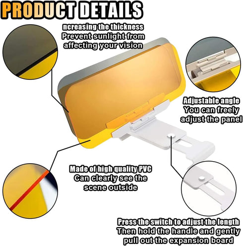 Day and Night Anti-Glare Polarized Car Sun Visor Extender, 2 in 1 Safety Driving Sunshade Mirror Car Anti-Dazzle Sun Blocker Protect from Glare/UV...