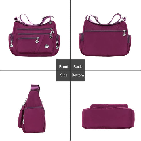 WITERY Nylon Crossboby Bags for Women - Waterproof Zipper Multi-Pocket Crossboby Purse Lightweight Shoulder Bag...