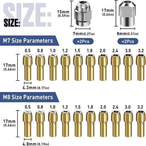 Drill Chuck Collet Set, 28 Pcs Chuck Collet Kit?1/32" - 1/8" ?Replacement 4486 Drill Keyless Bit Chuck Shank Rotary Tool Quick Change Adapter with...