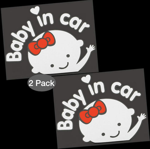 CM Wealth 2Packs - Baby in Car Sticker Decal Baby on Board Sign for Car Safety Sign Cute Baby in Car Waving Sticker (Girl2)...