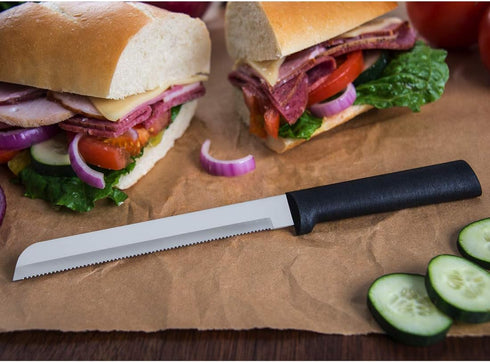 Rada Cutlery 6" Bread Knife (W236), Stainless Steel Hollow Ground Serrated Blade, Made in USA, Black Handle...