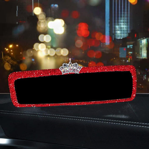 Bling Car Mirror Rhinestone Car Rear View Mirror for Women Rear View Mirror Glitter Shining Car Mirror (Red-Crown)...