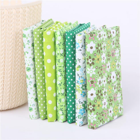 7Pcs Top Green Cotton Craft Fabric Bundle Squares Patchwork DIY Sewing Scrapbooking Quilting Floral Dot Pattern Craft and Hobby Fabric 10" x 10" (...
