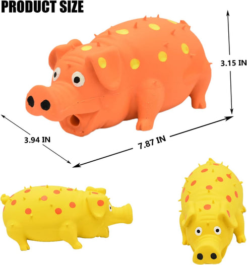 Pig Squeaky Dog Toy, 2 PCS Interactive Rubber Pig Dog Chew Toy - Durable Latex Spot Grunting Pig Dog Toys That Oink for Small Medium Large Dogs (O...