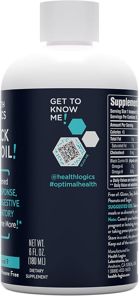 Health Logics Black Seed Oil | Rich Source of Omega 6 & Omega 9 | Pure Cold Pressed Black Cumin Seed Oil for Respiratory, Digestive, and Immune He...