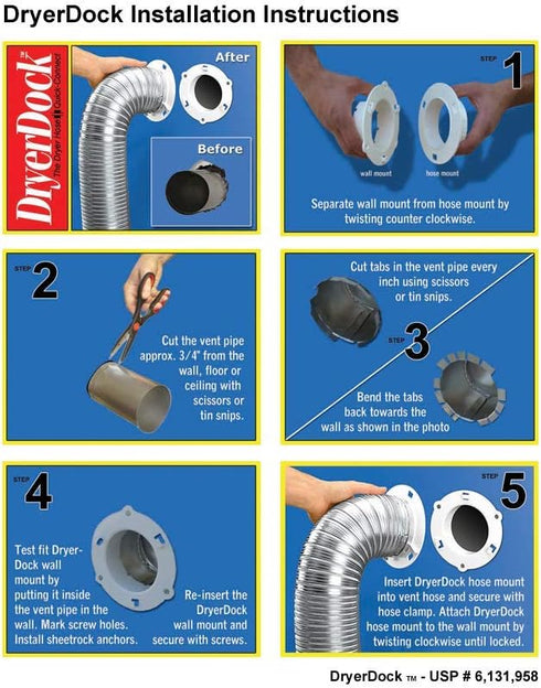 Dryer Dock Dryer Vent 6" for 4" Tubes, White...
