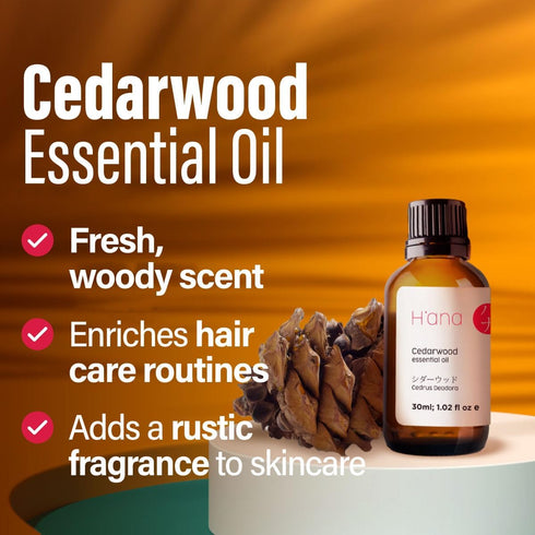 H’ana Cedarwood Essential Oil - 100% Pure and Natural Cedarwood Oil for Hair, Diffuser, and Aromatherapy - with a Warm, Woody Scent (1 Fl Oz)...