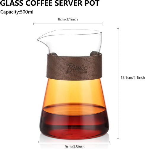 Bincoo Pour Over Coffee Maker Holds 4 Cups, 16.9oz Coffee Dripper Borosilicate Glass Coffee Carafe Brewer,Permanent Resuable Removable Coffee Serv...