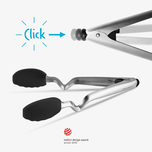 Dreamfarm Clongs Grippy Silicone & Stainless Steel Kitchen Cooking Tongs with Click-Lock Open & Close - 9" Black...