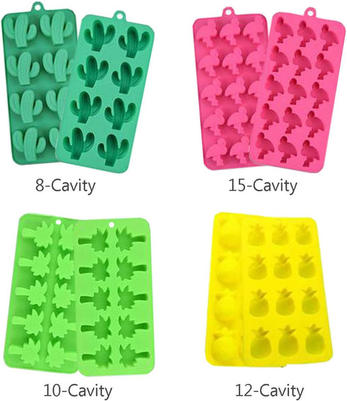 KRLIFCSL Candy Molds Ice Cube Trays Chocolate Molds, Silicone Molds Including Cactus, Flamingo, Coconut Tree & Pineapple for Making Ice, Jelly, Ch...