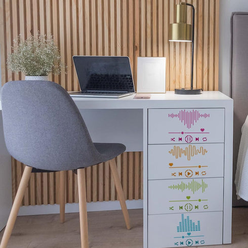 FINGERINSPIRE Music Player Painting Stencil 11.8x11.8 inch Reusable Music Playback Pause Pattern Stencil Music Themed Plastic Stencil for Painting...