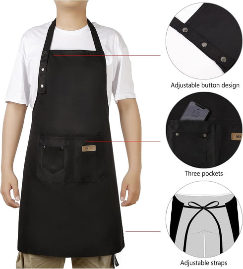 Adjustable Button Apron for Women Men Artist Painting Pottery Garden Cooking Kitchen Chef 3 Pockets Waterproof M-XXL...