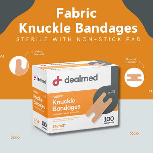 Dealmed Fabric Knuckle Flexible Adhesive Bandages – 100 Count (1 Pack) Bandages with Non-Stick Pad, Latex Free, Wound Care for First Aid Kit, 1 1/...