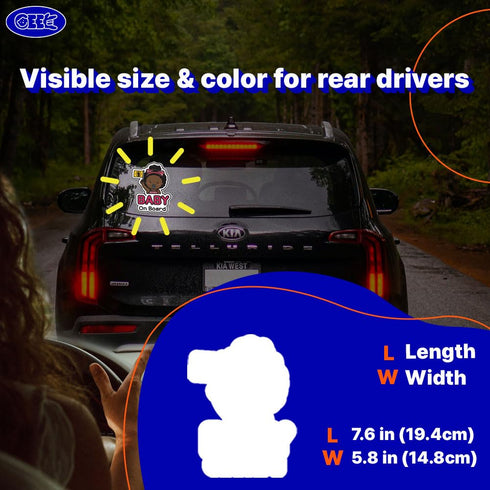 GEEKBEAR Baby on Board Car Sticker - Character Design, Reflective, Weather-Resistant (08. Afro-American Girl)...