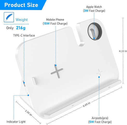 3 in 1 Wireless Charger,Mitywah Qi Standard Fast Wireless Charging Station Stand Dock for Phone 13/13 Pro/ 13 Pro Max/12//12 Pro Max/11/XR/8,Apple...