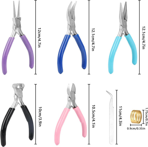 Jewelry Pliers, 5 Pack Jewelry Making Pliers Tools with Needle/Chain Nose Pliers, Round Nose Pliers, Bent Nose Pliers, End Nipper Pliers and Wire ...