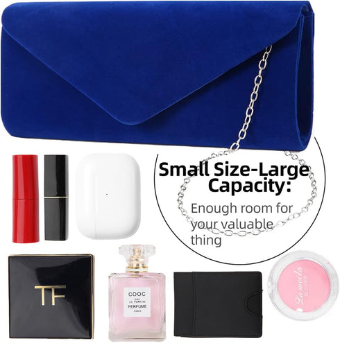 Clutch Purses Evening Bag for Women Party Prom Black-Tie Events Velvet Handbag Shoulder Cross Body Bag With Detachable Chain...