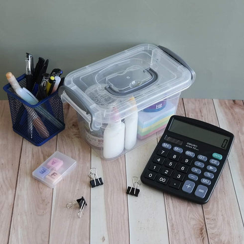 1.5 L Tiny Plastic Bins Boxes with Gray Handle, Mini Plastic Storage Box Organizer, 6-Pack...