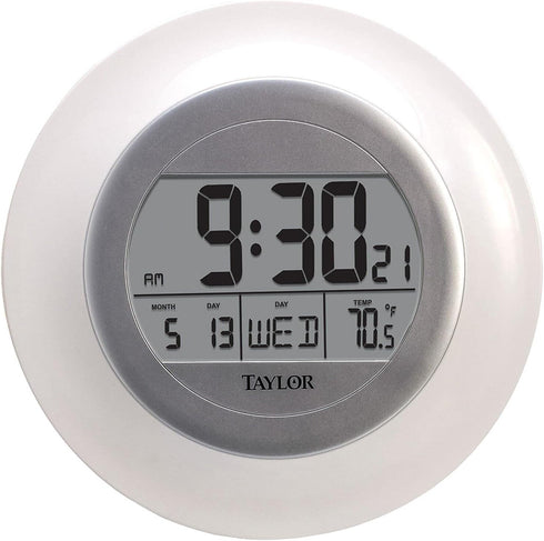 Taylor RA36213 Taylor Atomic Wall Clock with Thermometer, White...
