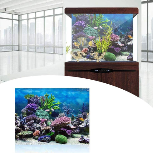 Aquarium Background Poster,Fish Decorations Pictures 3D Effect PVC Adhesive Poster Underwater Coral Reef Decor Paper Cling Decals Sticker(76x30cm)...
