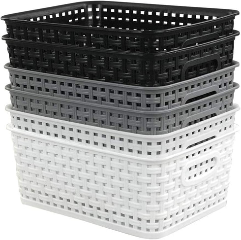 6-Pack 10.4-Inch x 7.6-Inch x 4.05-Inch Plastic Storage Basket, Woven Basket Bin...