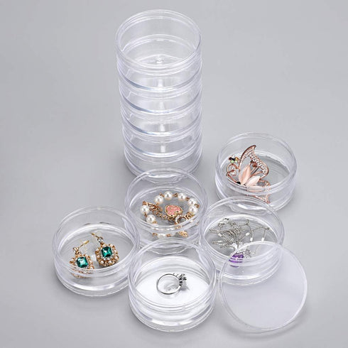 Hipiwe 2 Packs 5 Slot Clear Plastic Round Storage Jars - Art Craft Accessory Organizer Box Jewelry Beads Sewing Pills Container Holder for Storage...