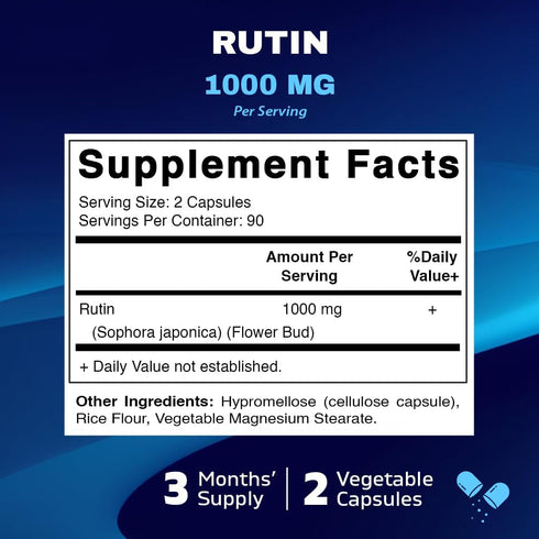 Vitamatic Rutin 1000mg Supplement, 90 Servings, Bioflavonoid, Free Radical Scavenger, Non-GMO, Gluten Free, Vegetarian...