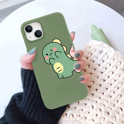 JOYLAND Dinosaur Couple Phone Case for iPhone 13,Green Liquid Silicone Couple Phone Case Cute Girly Case,Funny Soft Gel Rubber Full-Body Protectiv...