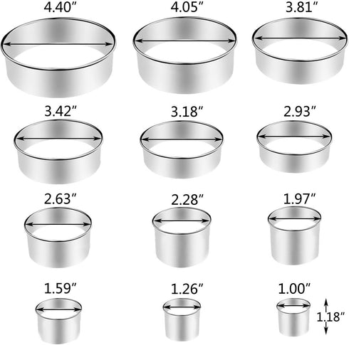 12 Pieces Round Cookie Cutters Set Stainless Steel Cookie Cutter Set Biscuit Plain Edge Round Cutters Circle Baking Metal Ring Molds Metal Ring Ba...