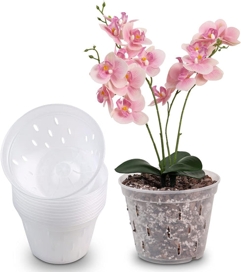 YIKUSH Orchid Pots with Holes Clear Orchid Pot Plastic Plant Pot Flower Pots Outdoor and Indoor Use 5.5 inch 10Pack...