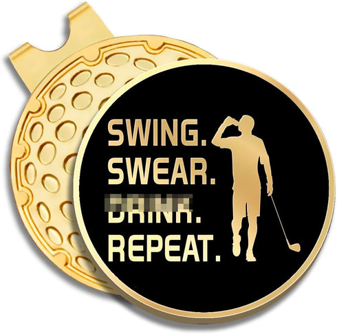 Swing Swear Repeat Golf Ball Marker with Magnetic Hat Clip, Funny Golf Accessories Gifts...